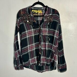 Desigual Black and Red Embellished Long Sleeve Shirt